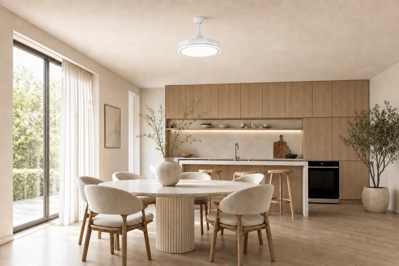 Un ventilateur de plafond au-dessus de la table : des repas d'été enfin confortables